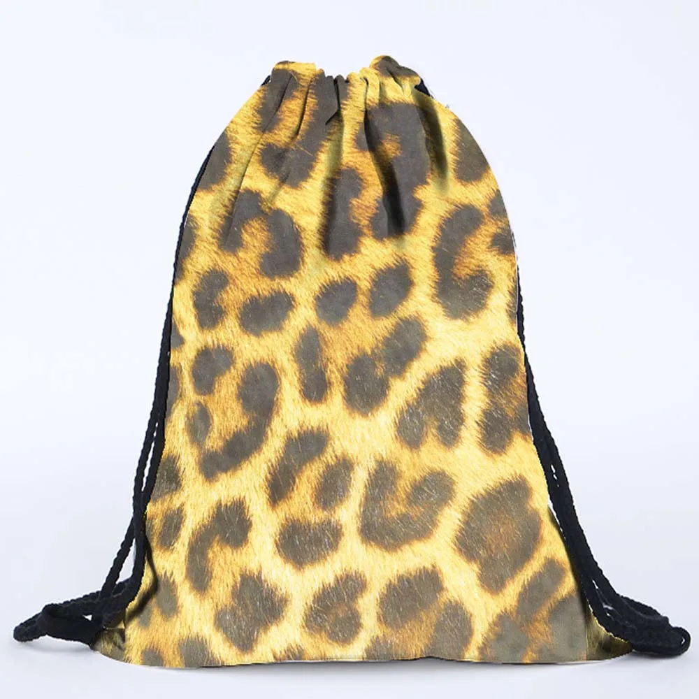 Женский Мужской рюкзак на шнурке леопард пантера с мехом 3D печать сумки спортивная сумка Повседневная Ретро Открытый Дорожный рюкзак