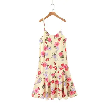 

2020 New Fashion Brand Women Dress Sleeveless Casual Spaghetti Strap Summer Print Strapless Empire Mid-calf Bud Lanon