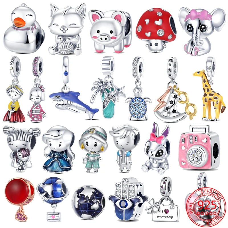 New Hot 925 Sterling Silver Cute Animal People Globe Camera Charm Beads Fit Original Pandora Bracelet Pendant Necklace Jewelry | Украшения