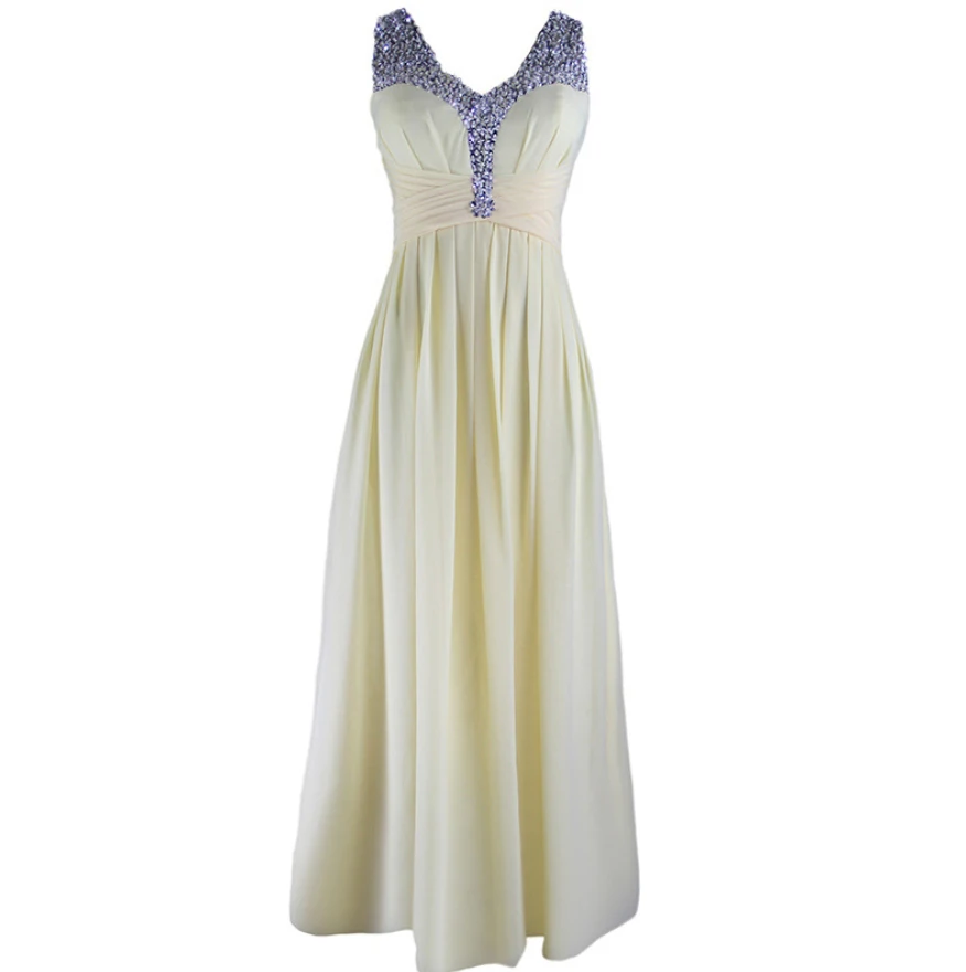 Шампанское Vestido madrinha, сексуальное шифоновое платье трапециевидной формы с v-образным вырезом, украшенное бисером, цвета: зеленый, синий, розовый, фиолетовый, желтый, длинное платье подружки невесты для свадебной вечеринки - Цвет: Шампанское