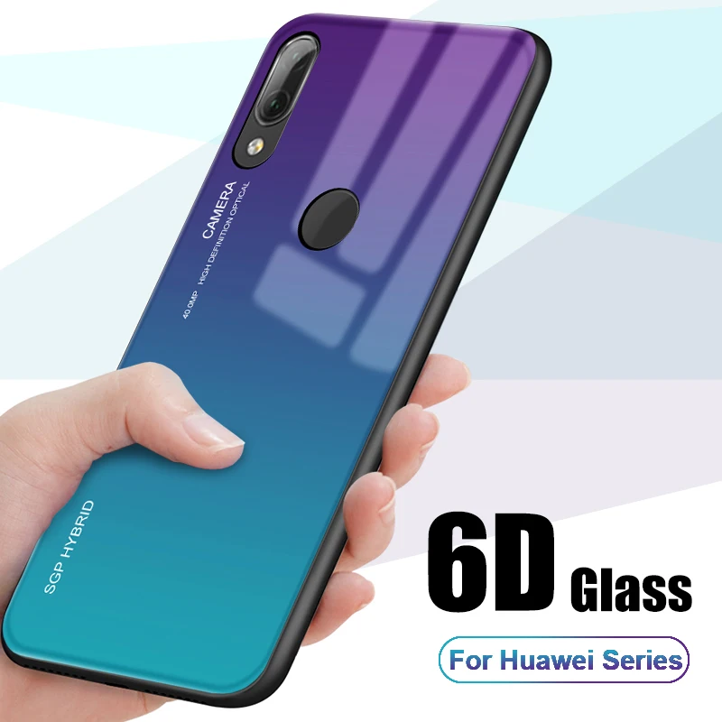 Градиентный Радужный чехол для телефона huawei P30 Pro P Smart Plus витражный из закаленного