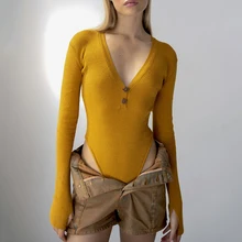 

Fashion Sexy V Neck Women Knitted Bodycon Jumpsuits Long Sleeve Buttons Casual Slim Ladies Autumn Winter ​Solid Fitness Outfits