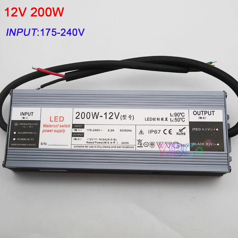 DC12V ультратонкий водонепроницаемый переключатель питания IP67 AC100V~ 240V 60 W/100 W/150 W/200 W/250 W/300 W/W трансформатор для светодиодной полосы света - Цвет: 200W