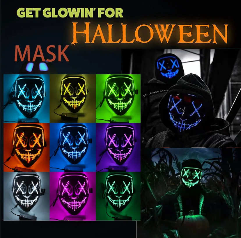 1 PC Led Mask Halloween Party Masque Neon Maske Light Glow In The Dark ...