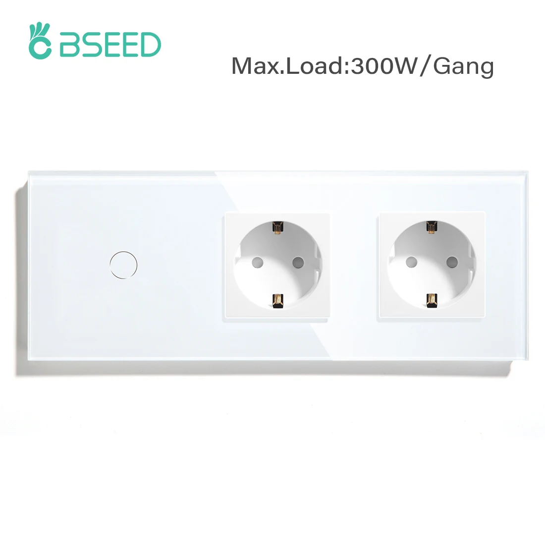 BSEED EU Standard 1/2/3Gang 1Way Touch Switch With Double EU Wall Socket Black White Golden Glass Led Light Switch 300W/Gang