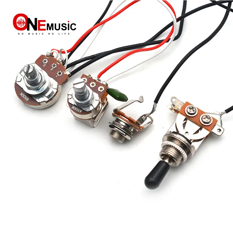 配線付きギタースイッチハーネス,v/tノブ,b500kビッグポット,a500k,プッシュ,エレキギター用3ウェイトグルスイッチguitar