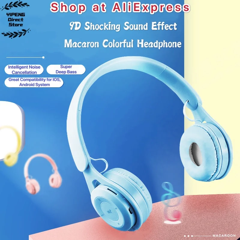 Беспроводная накладная гарнитура Macaron Bluetooth наушники Hi Fi стерео с микрофоном