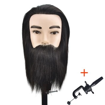 

Professional Men Hairdressing Training Head with 100% Human Hair Beard Beauty Dummy Head Salon Nature Hair Mannequin