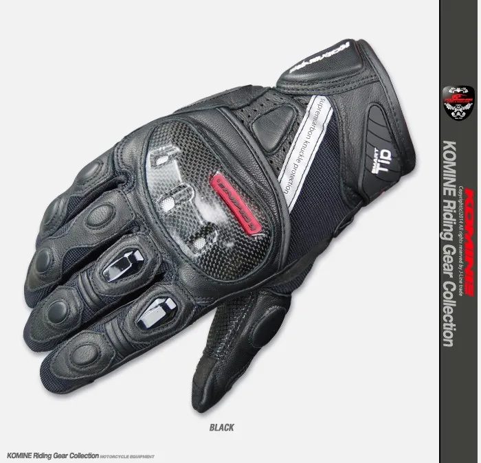 Новинка KOMINE GK-160 перчатки для мотогонок перчатки для езды на мотоцикле из кожи/углеродного волокна - Цвет: Черный