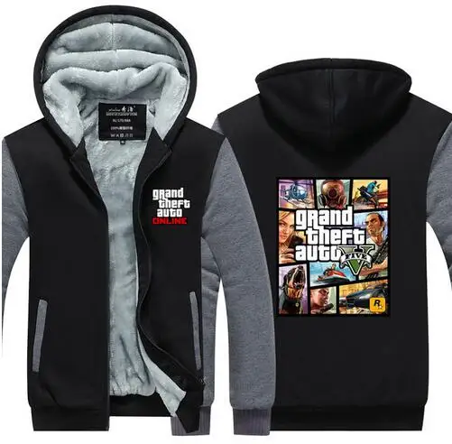 Новое поступление GRAND THEFT AUTO V GTA зимние мужские толстовки флисовые толстые куртки Толстовка Большие размеры - Цвет: grey