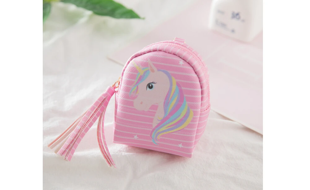 Fashion Cute Unicorn Pattern Coin Purse Bag Women's PU Leather Tassel Zipper Wallet Girls Mini Keys Pouch Card Holder - Цвет: B