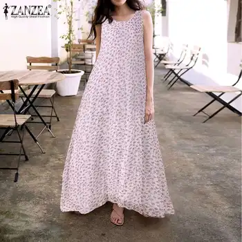 

ZANZEA Summer Sleeveless Dress Bohemian Women Sundress Casual Loose Floral Print Long Maxi Vestidos Female Holiday Beach Robe