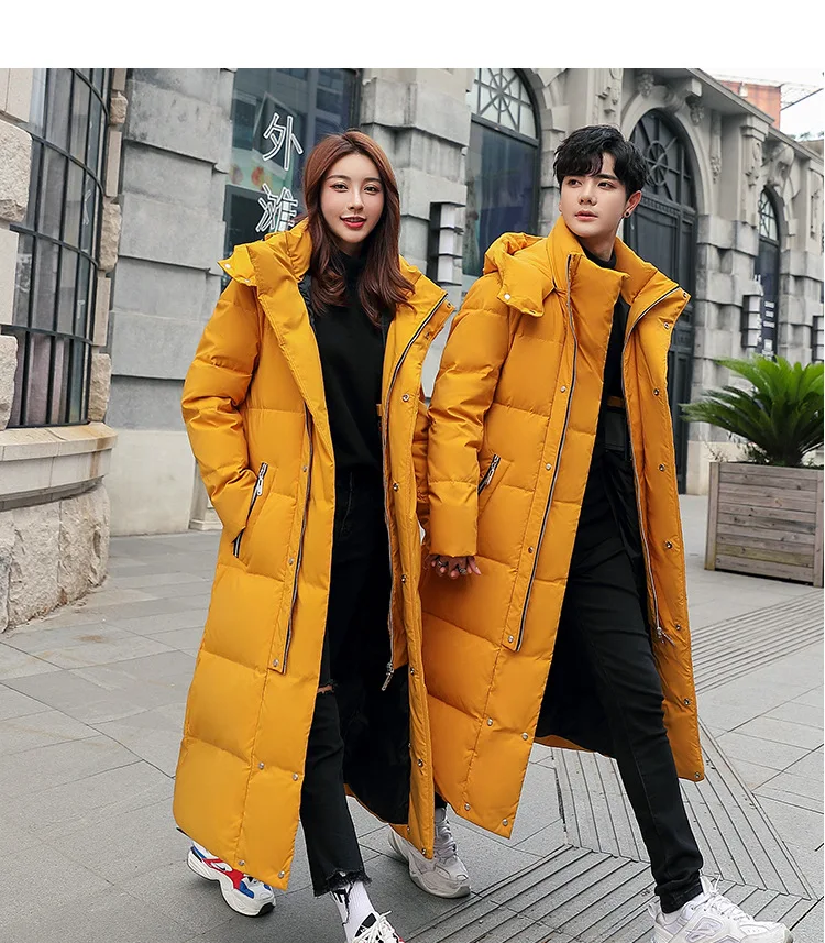 Women White Duck Down Jackets Men Winter Thick Warm Hooded Outerwear Female Casual Solid Long Outerwear