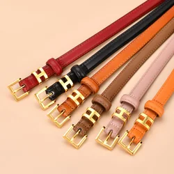 Genuine Belt Women's Leather Thin Belt Fashion Retro Smooth Buckle Simple Belt Wild Trend Denim Dress Accessories Thin Belt