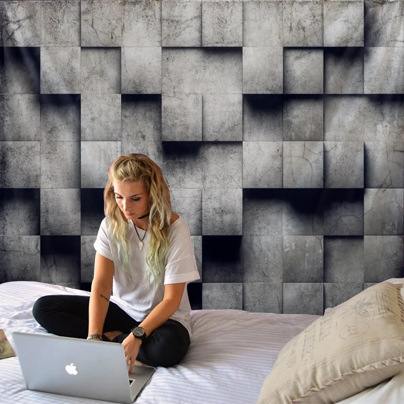 3D серый геометрический куб гобелен настенный психоделический настенный гобелен богемный коврик в стиле хиппи с мандалой для спальни