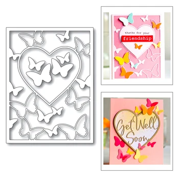 

2020 New Rectangle and Heart Frame Butterfly Background Metal Cutting Dies For Scrapbooking Greeting Card Paper Making no stamps
