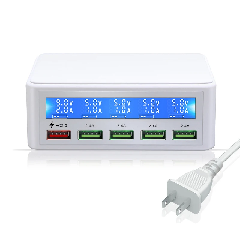 5 портов USB зарядное устройство для huawei телефон зарядник Быстрая зарядка ЖК-экран цифровой дисплей интеллектуальная зарядная головка для наружного - Тип штекера: США