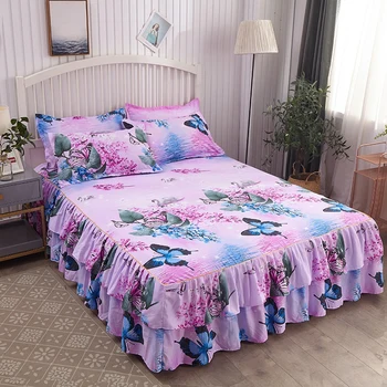 

Yaapeet Floral Fitted Sheet Cover Graceful Bedspread Lace Fitted Sheet Bedroom Bed Cover Skirt Wedding Gifts No pillowcase