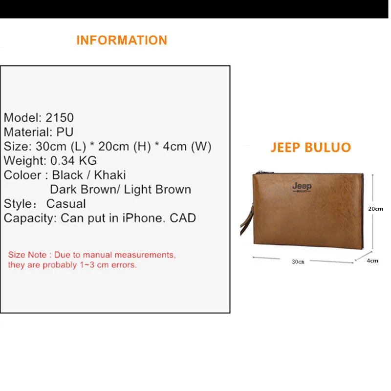 Jeep buluo moda estilo de negócios bolsa masculina bolsa de embreagem de couro macio do plutônio masculino carteiras de cartão elegante lazer à moda