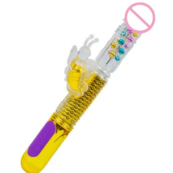 Dual Vibration Wand Butterfly Vibrator USB Rechargeable G-spot Vibrators for Women Sex Toys Dildo Telescopic Rotating Bead Rods 6