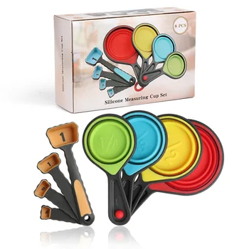 

Hot Sale Silicone Measuring Spoons 4/8 Pcs Measuring Cup Sets Kitchen Cooking Tools Baking Accessories Kits