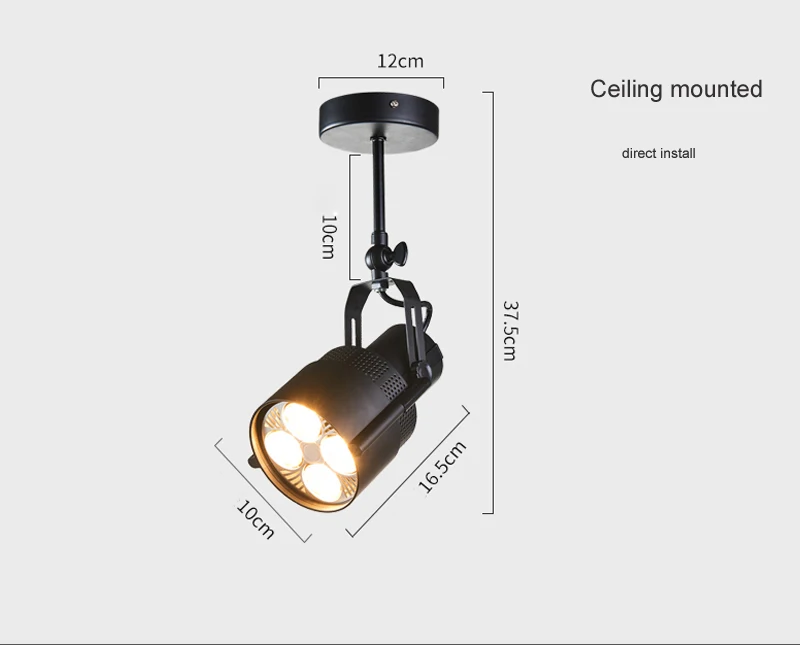 Светодиодный светильник, винтажный черный трек, магазин одежды, COB Светодиодный точечный светильник s, промышленный американский стиль, лофт, рельсовый Точечный светильник, ретро - Испускаемый цвет: black for ceiling