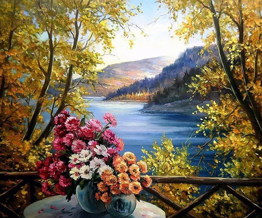 

cross stitch Oil painting L6518 landscape tree and flower 11/ 14ct /16/28/27CT cloth cotton thread embroidery DIY handmade