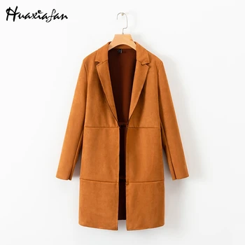 

Huaxiafan Women coats Solid Turn Down Collar Wool Coats Women Fashion Casual Suede Jackets Women Long Sleeve Coats for Female