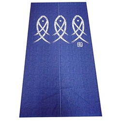 Japanese Noren Doorway Curtain Ancient Character Fish Tapestry For Home Decoration Blue 33X59Inch