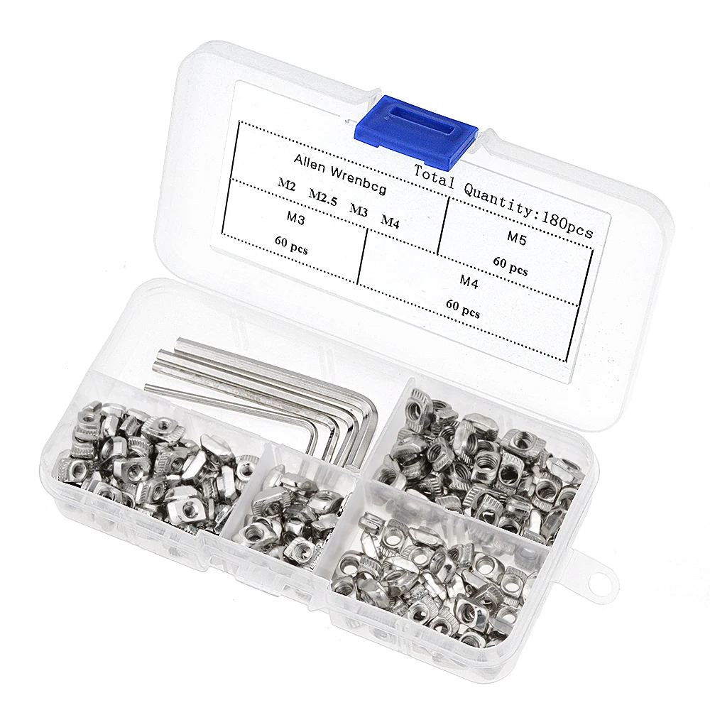 

184pcs/lot M3 M4 M5 T Nut Hammer Head Sliding T Slot Nut Fasteners Drop In T-nut Set for 2020 Series Aluminum Profile