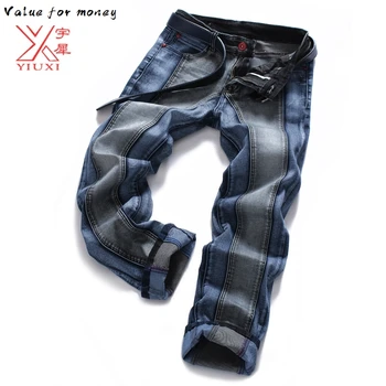 

Casual Jeans Men's Biker Pants Designer Splice Patchwork Slim Skinny Blue Jeans Plus Size 38 Dropshipping