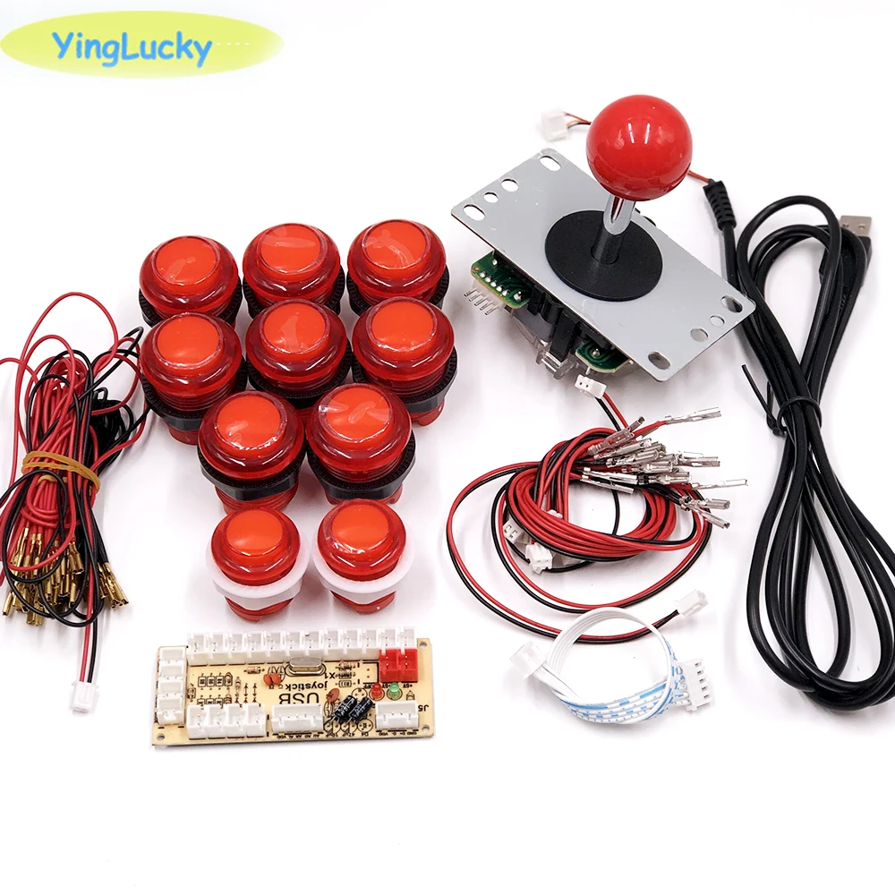 2 players Joystick Arcade DIY Kit LED parts button + Joysticks + USB encoder controller for Mame for Raspberry Pi 3 