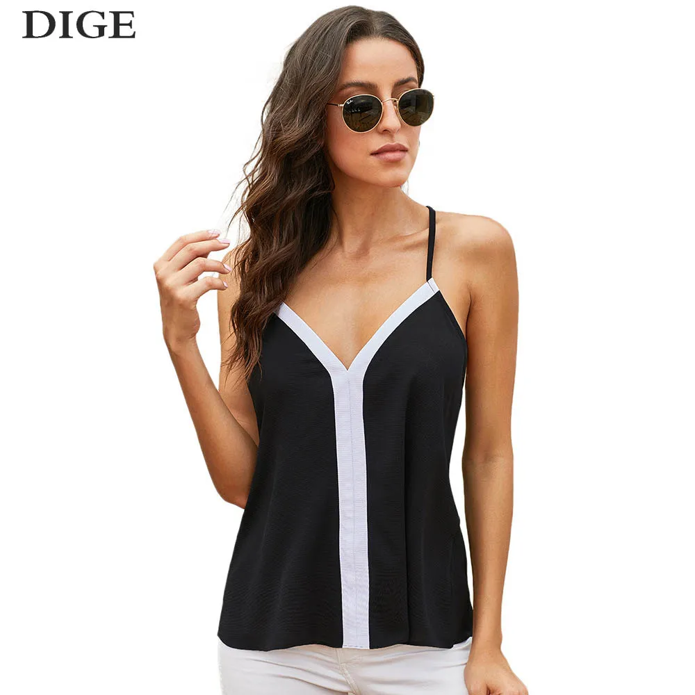 

2020 New Fashion Womens Strap Camis V Neck Tank Tops Summer Lady Casual Loose Shirt Crew Neck Condole belt Vest B0544