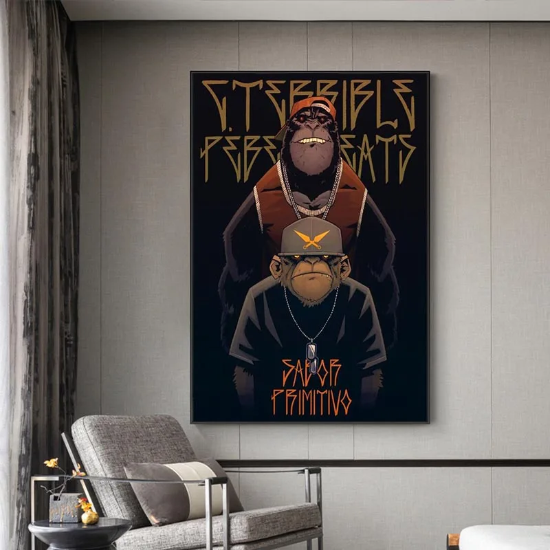 

Hip-Hop Monkey Brother Posters And Prints Funny Cartoon Animal Canvas Painting On Wall Art Picture For Living Room Decoration