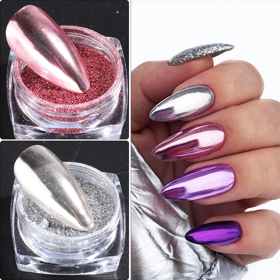 Pink Mirror Nail Powder Rub Silver Gold Chrome Powder Metallic Pigment For  Nail Chameleon Dust Manicure Flakes Design FBC/ASX