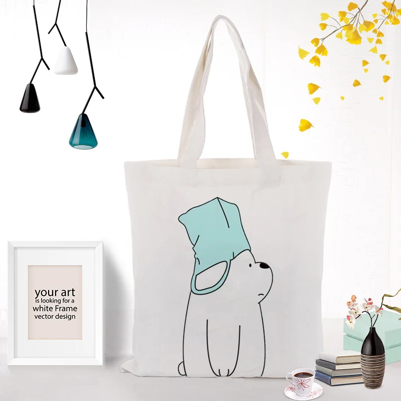 BEAR029 Ледяной медведь мультфильм Мы Голые Медведи Холщовая Сумка для покупок моющаяся Сумка-тоут повседневное использование многоразовая эко-сумка для женщин - Цвет: BEAR029