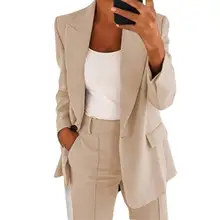 Veste de costume pour femme, couleur unie, col rabattu, manches longues, boutons, Blazer pour sortir, fête, travail, costume de mariage, 2021 