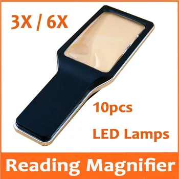 

3X 6X Handheld Reading Magnifying Glass LED Illuminated Gift Insect Viewer Educational Square Lens Magnifier Loupe 10pcs Lights