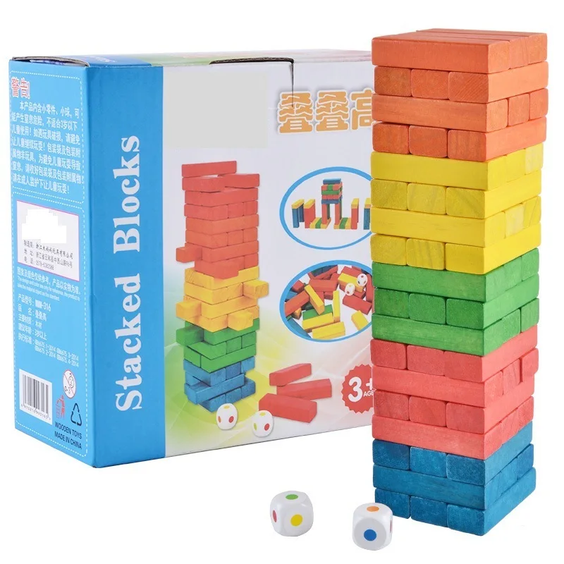 

Children'S Educational Early Childhood Desktop Parent And Child Interactive 54 PCs Wood Color Building Blocks Bricks Pro Customi