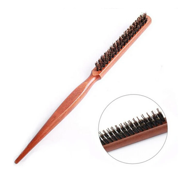 Профессиональная салонная древесина, ручка, натуральная щетка для волос из шерсти кабана, пушистая расческа, тонкая линия, расческа, расческа, парикмахерский инструмент, 1 шт