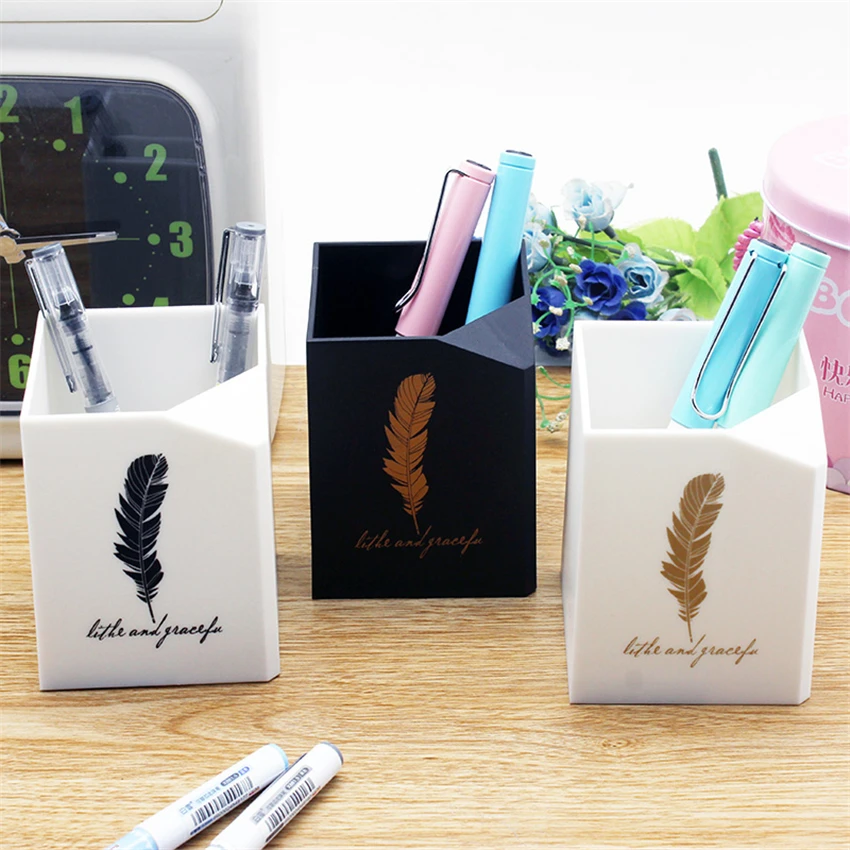 Office School Simple Fashion Plastic Pen Holder Desktop Organizer Pencil Rulers Storage Case Home Makeup Brushes Container | Канцтовары