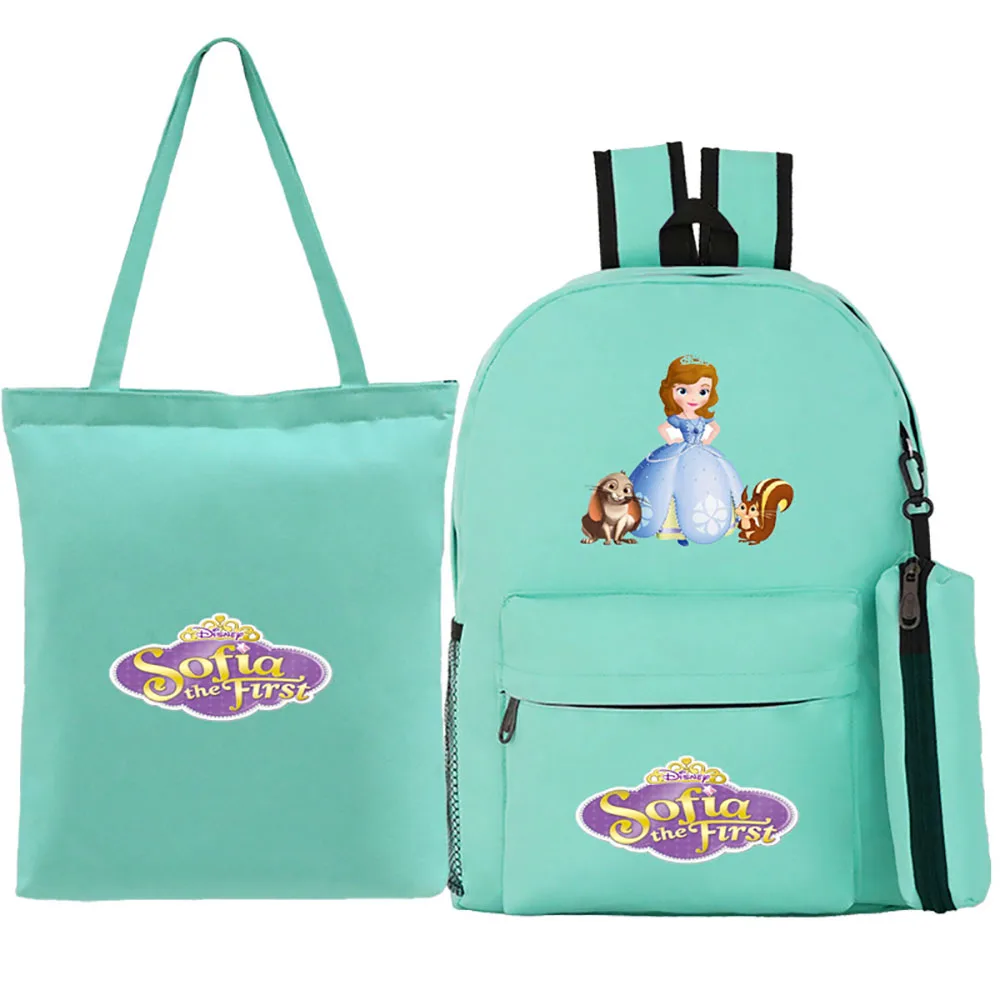Disney Princess Pattern Cartoon Anime Student School Bag Girl Women Sofia Backpack Three-Piece Large Backpack+Handbag+Pencil Bag