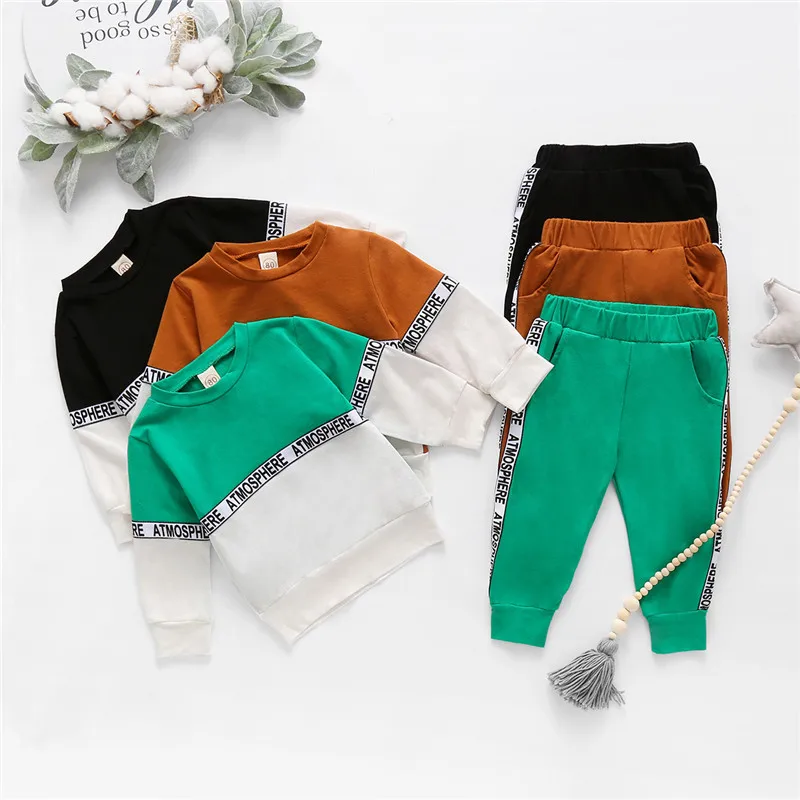 

Spring Autumn Toddler Active Clothing Suit Children Boys Girls Letter Patchwork Tops Pants 2Pcs/set Kids Clothes Baby Tracksuits