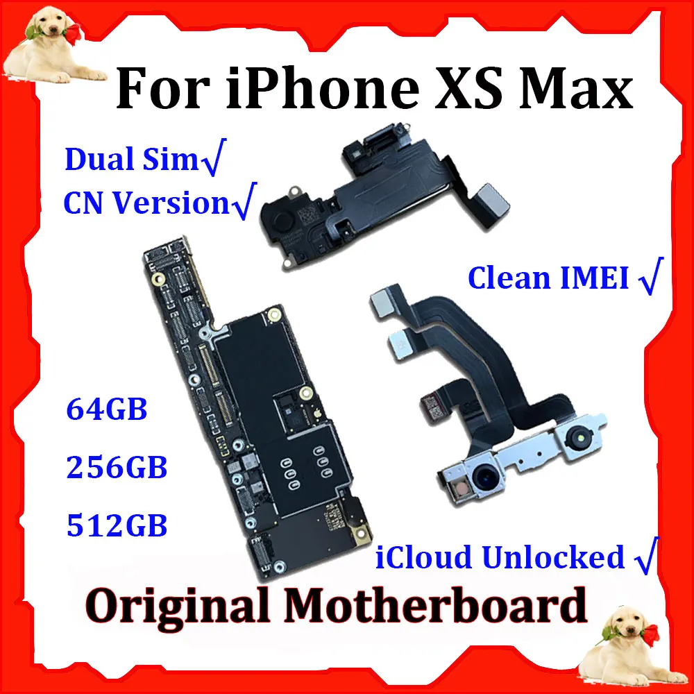 

Original Motherboard iCloud Unlocked Dual Sim For iPhone XS MAX FACE ID Mainboard Logic Board 64GB 256GB 512GB 2 Card CN Version