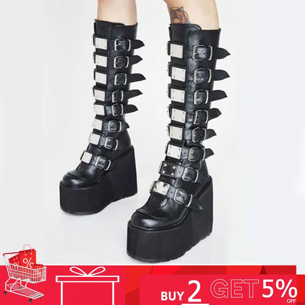 Womens High Wedge Platform Sneakers Trainers Boots Punk Goth Biker Shoes Fashion 