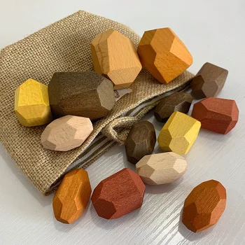 

Wooden Toy Wooden Colored Stone Jenga Building Blocks Educational Toy Creative Nordic Style Stacking Game Christmas decoration
