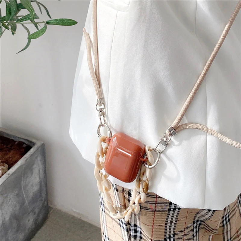 Marble Acrylic Bracelet Crossbody Necklace strap Lanyard silicone Case for Apple AirPods 1 2 Bluetooth Earphone Accessories Box |