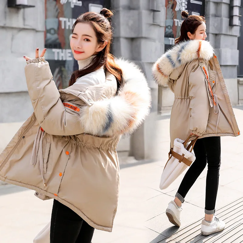 

2019 New Style Winter Coat Korean-style Large Fur Collar Cotton-padded Clothes WOMEN'S Dress Mid-length Thick Hooded over-the-Kn