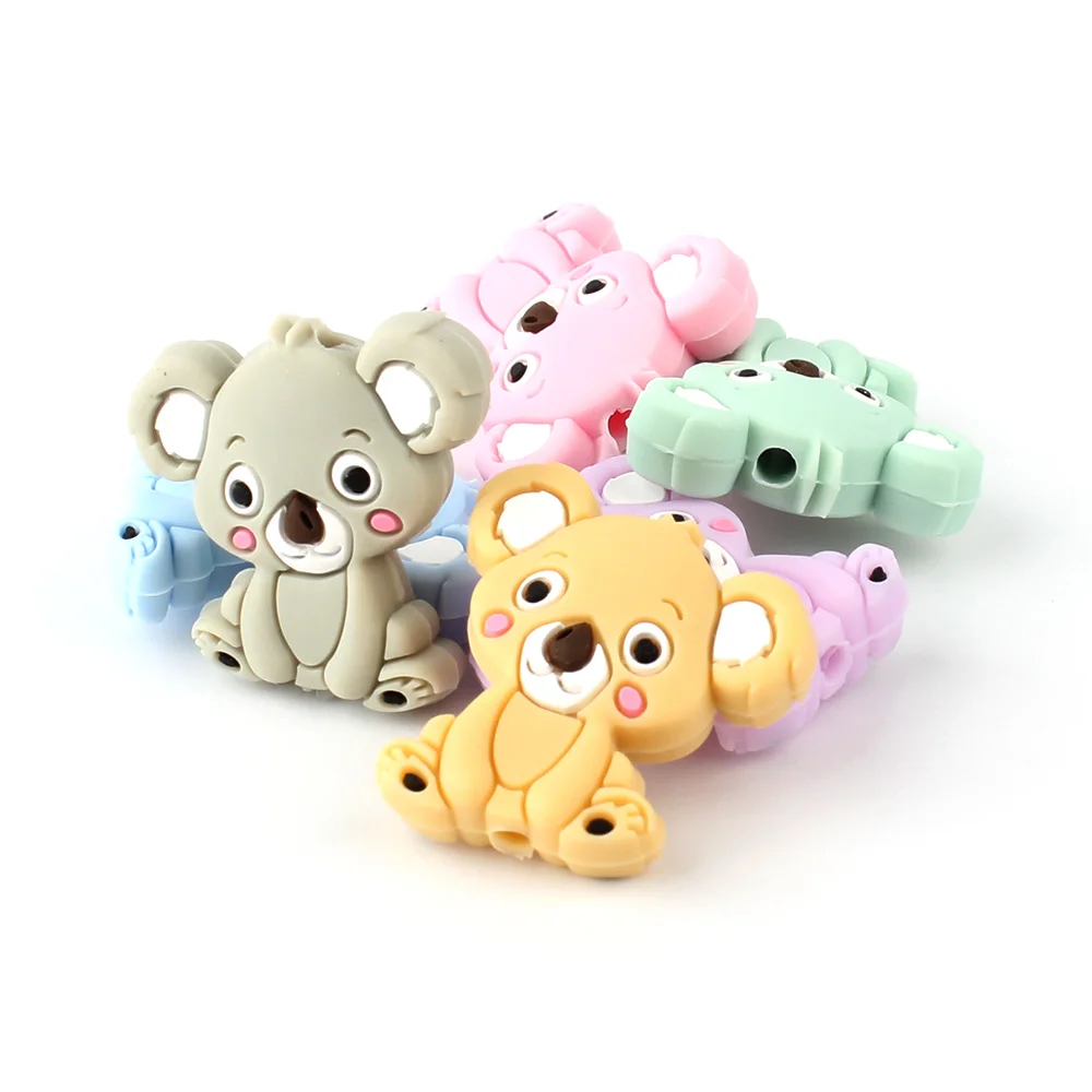 Teething Toys Baby Teething Toys Silicone Teething Toys Silicone Beads Silicone Teething Beads Silicone Teether 5pcs Silicone Animal Cartoon Baby Beads Teether Koala Cat Dog Bear For Pacifier Clips Beads Newborn Food grade Teething Products