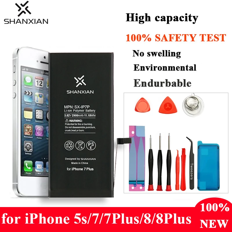 

SHANXIAN Replacement Battery for iPhone 5S 7 7 Plus 8 8Plus Mobile Phone Battery Apple Polymer Lithium Bateria 2200mAh Free Tool